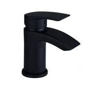 VeeBath Cascade Mono Robinet mitigeur de lavabo - Bords arrondis - Finition noire mate - Entrée G1/2" avec bonde pop-up - Levier unique - Montage sur pont - Robinet de salle de bain moderne - Mitigeur