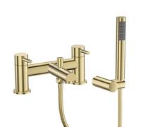 VeeBath Delta Mitigeur bain/douche - Finition laiton brossé, entrée G3/4", pont à double levier monté avec pommeau de douche rond, paire de robinets de salle de bain, double robinet de douche