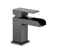 VeeBath Kinetic - Mitigeur de lavabo carré cascade - Finition noire mate moderne, commande à levier unique, entrée BSP G1/2" avec bonde pop-up, robinets de salle de bain montés sur le plateau