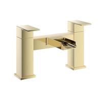 VeeBath Kinetic Robinet mitigeur carré cascade pour baignoire - Design moderne à double levier avec finition en laiton brossé, entrée BSP G3/4", robinets de salle de bain carrés montés sur le pont