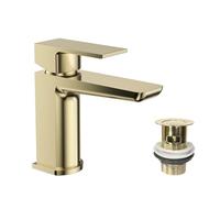 VeeBath Lagoon Mitigeur de lavabo carré doux avec bonde de vidage pop-up - Finition moderne en laiton brossé, commande à levier unique, entrée BSP G1/2", robinets de salle de bain à montage sur le
