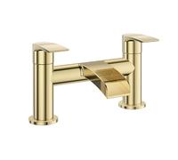 VeeBath Stream Mitigeur de baignoire rond cascade - Finition en laiton brossé, robinet de salle de bain monté sur le pont - Mitigeur de baignoire moderne avec entrée BSP G3/4 po, design contemporain