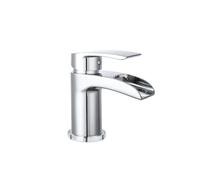 VeeBath Stream Robinet mitigeur de lavabo rond cascade mono, finition chromée, levier unique, robinet d'évier moderne avec bonde de vidage, robinet de salle de bain, design contemporain pour lavabos