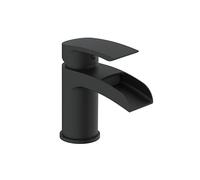 VeeBath Stream Robinet mitigeur de lavabo rond cascade mono, finition noire mate, levier unique, robinet d'évier moderne avec bonde de vidage, robinet de salle de bain monté sur le plateau, design