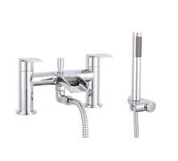 VeeBath Stream Robinet mitigeur rond cascade pour baignoire/douche - Finition chromée à double levier, robinet de salle de bain monté sur le pont - Comprend une pomme de douche ronde et un kit