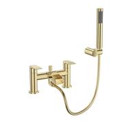 VeeBath Stream Robinet mitigeur rond cascade pour baignoire/douche - Finition laiton brossé à double levier, robinet de salle de bain monté sur le pont - Comprend une pomme de douche ronde et un kit