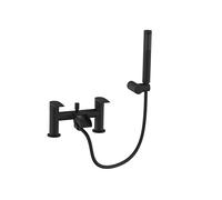 VeeBath Stream Robinet mitigeur rond cascade pour baignoire/douche - Finition noire mate à double levier - Robinet de salle de bain monté sur le pont - Comprend une pomme de douche ronde et un kit