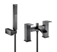 VeeBath Tidal Mitigeur bain/douche carré avec kit - Finition noire mate, double levier, robinet de baignoire moderne avec pomme de douche carrée, montage sur plateau, design contemporain pour robinets