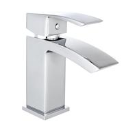 VeeBath Tidal Mitigeur de lavabo monobloc avec bonde de vidage - Finition chromée, bord carré, levier unique, robinet de salle de bain moderne monté sur le pont - Mitigeur de salle de bain