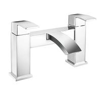VeeBath Tidal Robinet mitigeur carré pour baignoire - Finition chromée - Double levier - Robinet de salle de bain moderne monté sur le pont - Design contemporain pour lavabos et baignoires