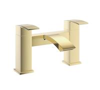 VeeBath Tidal Robinet mitigeur carré pour baignoire - Finition laiton brossé, double levier, robinet de salle de bain moderne monté sur le pont - Design contemporain pour lavabos et baignoires