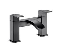 VeeBath Tidal Robinet mitigeur carré pour baignoire - Finition noire mate - Double levier - Robinet de salle de bain moderne monté sur le pont - Design contemporain pour lavabos et baignoires
