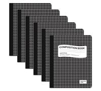 VEEBOOST Lot de 6 carnets de composition à carreaux quadrillés, couverture rigide, 100 feuilles, 24 x 19 cm