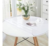 VeeCano Protection de table ronde en PVC transparent de 86,4 cm, nappe de comptoir de cuisine imperméable, nappe rectangulaire en plastique vinyle antidérapant pour table basse de salle à manger ronde