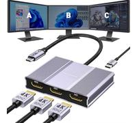 Veecoona Adaptateur USB C vers 3 HDMI avec PD 100 W, répartiteur HDMI 4K @ 60 Hz, écran étendu 1 entrée 3 sorties pour plusieurs écrans, compatible avec ordinateur portable, PC, carte graphique USB-C