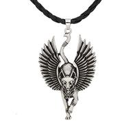 VEED Argent Antique Egypte Bastet Statue Chat Pendentif Collier Sphinx amulette Bijoux