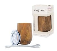 Veegreen Kit Calebasse Yerba Maté | Tasse Isotherme + Paille Bombilla Traditionnelle + Couvercle | Gourde Idéale pour Boire Le Maté Chaud | Double paroi en Acier Inoxydable (Bois)