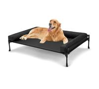 Veehoo Lit Chien Sureleve Grande Taille, Transat Chien avec Bloster Amovible Lavable, Panier de Camp pour Chiens Extérieur Panier Canapé Chiens, Noir 104 x 69 x 23cm