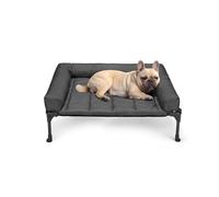 Veehoo Lit Surélevé pour Chien, Lit Camp Chien Surélevé avec Bloster Amovible Lavable Transat Chiens Extérieur Panier Chiens Exterieur Canapé, Noir 81 x 64 x 18cm