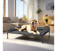 Veehoo Lit Surélevé pour Chien, Lit Camp Chien Surélevé avec Bloster Amovible Lavable Transat Chiens Extérieur Panier Chiens Exterieur Canapé, Noir 107 x 76 x 18cm