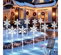 VEEKAY 10 Pièces Decoration Noel Lampe Solaire Exterieur,8 modes de canne à sucre éclairée solaire,Flocon de Neige Lumières de Noël,Étanches,Marqueur De Chemin De Noël pour Terrasse Cour Cadeaux