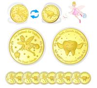 VEEKAY 10Pièces Pièce de Fée des Dents,D'or De La Fée Des Dents, Enfants bébé Dents Croissance Cadeaux,Dent Fairy Pièce en Or Commémorative,pièce de Collection de Souvenirs pour Enfants