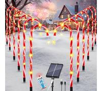 VEEKAY 12 Pièces Decoration Noel Lampe Solaire Exterieur,8 modes de canne à sucre éclairée solaire,Bonbon Lumières avec Étoiles Noë,Étanches,Marqueur De Chemin De Noël pour Terrasse Cour Cadeaux