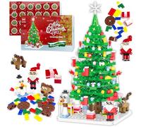 VEEKAY 2025 Calendrier de l'Avent avec Blocs de Construction d'arbre de Noël,779 Pièces,Le Sapin de Noël,Mini Blocs de Construction (Sapin de Noël - Bonhomme de neige)