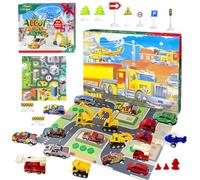 VEEKAY 2025 Calendrier De L'avent Voiture,24 Pièces Véhicules de Jeu pour Garçons Véhicules D'ingénierie,Jouets Course de Voitures,Calendrier de Noël 24 Jours,Voitures à Tirer pour Enfants