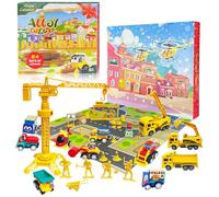 VEEKAY 2025 Calendrier De L'avent Voiture Garçon, D'ingénierie de Voiture 24 Pièces,Enfants Voiture 24 Jours Noël,Voitures à Tirer pour Enfants,Noël Calendrier Cadeau Voiture