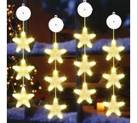VEEKAY 4 Pièces Lumières De Ventouse De Noël, Lumière De Fenêtre Suspendue Avec Ventouse, Guirlande Lumineuse LED Intérieur pour Décoration De Fête, Mariage