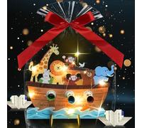 VEEKAY Cadeau en Espèces pour Baptême,avec une Bande LED d'un Mètre de Long et un Ruban,Épaissir Cadeau en Bois de l'Arche de Noé, avec Base pour Naissance Communion l'Anniversaire