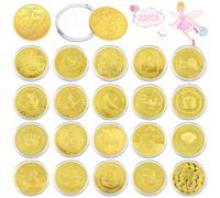 VEEKAY Pièce de Fée des Dents,20 Pièces coloré Pièces de Monnaie Or,Cadeau Fée des Dents,Pièces d'or avec des motifs différents sur les deux faces,Fée des dents colorées, Dents,Pièce Commémorative