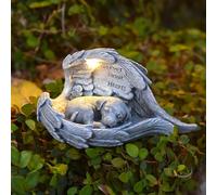 VEEKI Cadeau commémoratif pour chien pour la perte d'un chien, statue solaire en forme d'ange endormi paisible, figurine d'extérieur imperméable en résine pour animaux de compagnie, pierre