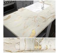 VEELIKE Papier Adhesif Marbre Beige Mat 81 cm x 300 cm Papier Peint Marbre Or Epais Papiers Autocollant Marbres Doré Vinyle Adhesif Cuisine Stickers pour Meubles Salle de Bain Imperméable