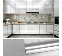 VEELIKE Papier de Contact Effet Métal Argenté étanche pour Dosseret de Cuisine Armoire de Comptoir Résistant à l'huile 40cm x 600cm Aluminum Rouleau de Vinyle Auto-adhésif pour Meubles Amovible