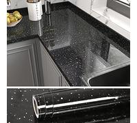 VEELIKE Papier de contact noir en granit galaxie imperméable pour comptoirs de cuisine - Papier peint autocollant en vinyle pour table de salle de bain - 30 x 300 cm