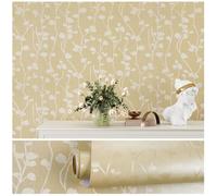 VEELIKE Papier Peint Adhesif Feuilles Beige Branches d'arbres 40 cm × 900 cm Papier Peint Floral Gaufré Texturé Salle de Bain Amovible Imperméable