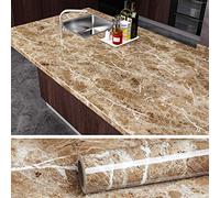 VEELIKE Papier Peint Adhesif Mural Marron Marbre Rouleau Adhesif Decoratif Papier Adhesif Revêtement Plan de Travail Adhésif Marbre Film Adhesif pour Meuble Cuisine Porte 40cm x 300cm