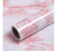 VEELIKE Papier Peint Adhesif Mural Rose et Blanc Marbre Rouleau Adhesif Decoratif Papier Adhesif Revêtement Plan de Travail Adhésif Marbre Film Adhesif pour Meuble Cuisine Porte 40cm x 300cm