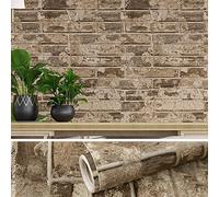 VEELIKE Papier Peint Brique Brown Papier Peint Imitation Pierre Adhésif pour Meuble Papiers Peints Industriel Vintage Revetement Adhesif Mural Cuisine Papiers Peints Adhesif Mural Salon 40cm×300cm