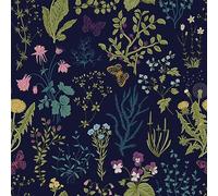 VEELIKE Papier Peint Feuillage Bleu Vintage Papier Peint Fleur Papillon Papier Adhésif pour Meuble Papier Peint Tropical Bleu Nuit Stickers Muraux Salle de Bain Imperméable Chambre 44,5cm x 300cm
