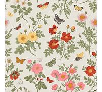 VEELIKE Papier Peint Fleur Beige Papillons Papier Adhesif pour Meuble Vintage papier Peint Adhesif Feuilles Tropicales Vinyle Adhesif Meuble Chambre Stickers Meubles Deco Salle de Bain 44,5cmx300cm