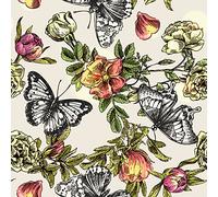 VEELIKE Papier Peint Fleur Papillon Vintage Papier Peint Adhesif Fleuri Beige Papier Adhésif pour Meuble Papier Autocollant Decoratif Rouleau Vinyl Adhesif Chambre Armoire Salle de Bain 44.5cm×300cm