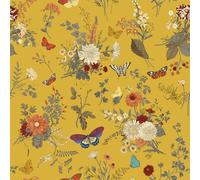 VEELIKE Papier Peint Fleuri Jaune Souci Vintage Papier Peint Fleur Papillon Papiers Peints Autocollant Motif Botanique Adhesif pour Meuble Chambre Armoire Salle de Bain Amovible 44,5cm × 300cm