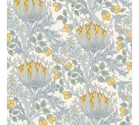 VEELIKE Papier Peint Fleuri Jaune Vintage Papier Peint Floral Gris Chrysanthème Papiers Peints Adhesif Mural William Morris 44,5 cm x 300 cm Papiers Peints Feuillage Gris Chambre Salle de Bain