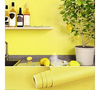 VEELIKE Papier peint jaune 40 x 900 cm à coller et à décoller pour chambre à coucher, papier contact jaune mat, couleur unie, vintage, autocollant, imperméable, amovible, pour armoires, tiroirs,