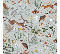 VEELIKE Papier peint jungle gris tropical floral feuille papier contact autocollant pépinière forêt botanique art mural champignon lapin renard oiseau animal mural chambre 44,5 cm × 300 cm