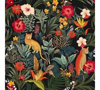 VEELIKE Papier Peint Jungle Tropical Foncé Papier Peint Foret Léopard Papiers Peints Fleuri Noir 44,5 cm x 300 cm Papiers Peints Adhesif Mural Adhesif pour Meuble Chambre Salle de Bain