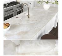 VEELIKE papier Peint Marbre Onyx Crème Autocollant Marbre Beige Blanc Épais pour Plan de Travail de Cuisine Comptoirs Salle de Bain Table Lavable Amovible 40cm×300cm